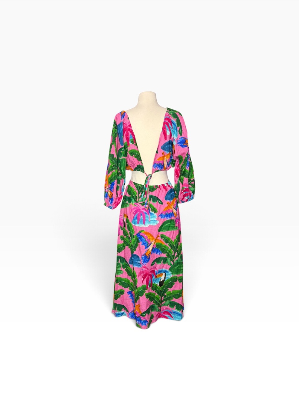 FARM Rio X Anthologie Printed V-Neck Cutout Pink and Green Tropical Maxi Dress - Picture 2 of 7